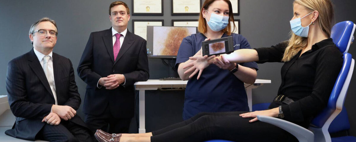 Nurse Nora Chiorascu, patient Jenny Luke, consultant dermatologist Dr Rupert Barry and DermView chief executive Eoin O’Reilly