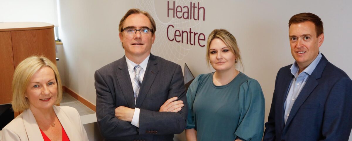 Michele Tait, chief operating officer, Vhi Health and Wellbeing; Dr Rupert Barry, consultant dermatologist and clinical lead for dermatology, Vhi 360 Health Centre Carrickmines; Edina O’Driscoll, head of operations, Vhi 360 Health Centre Carrickmines; and Eoin O’Reilly, chief executive, AllView Healthcare