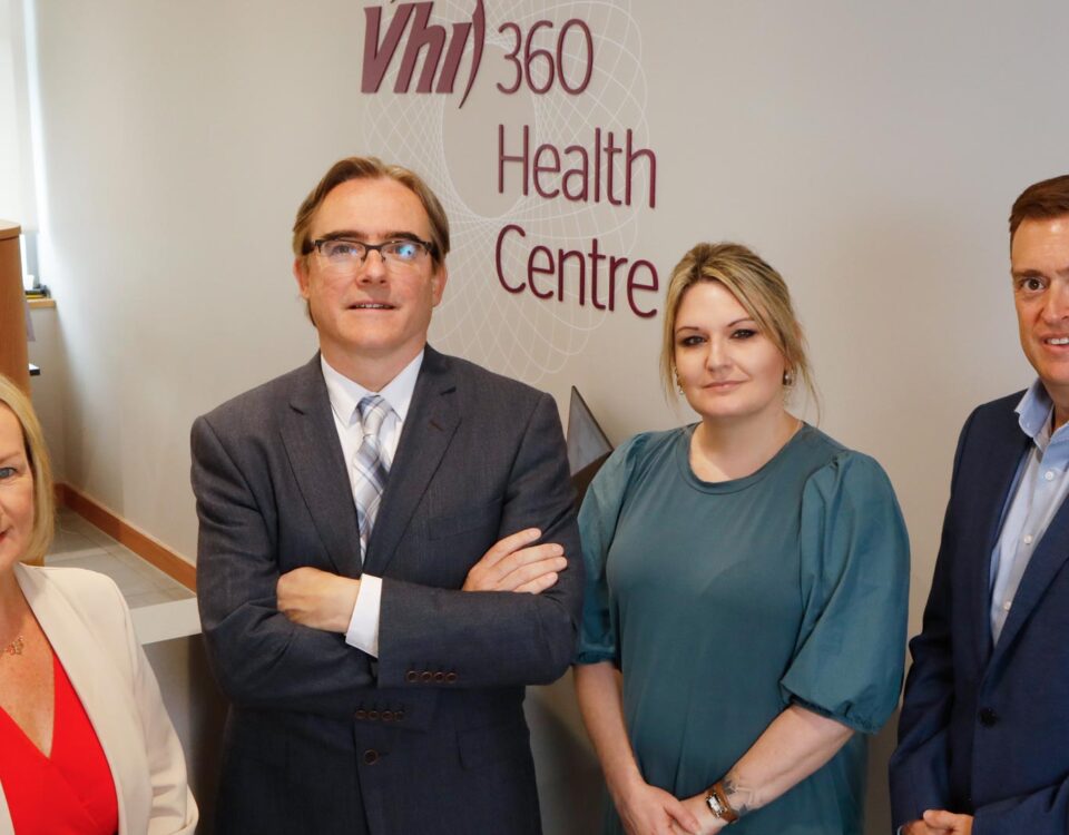 Michele Tait, chief operating officer, Vhi Health and Wellbeing; Dr Rupert Barry, consultant dermatologist and clinical lead for dermatology, Vhi 360 Health Centre Carrickmines; Edina O’Driscoll, head of operations, Vhi 360 Health Centre Carrickmines; and Eoin O’Reilly, chief executive, AllView Healthcare